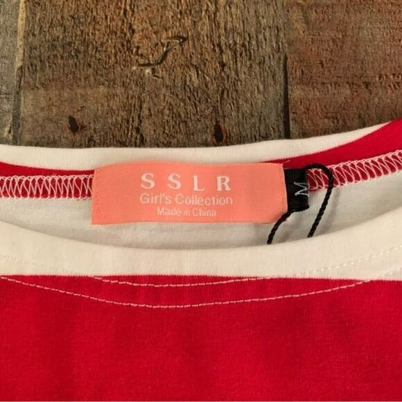SSLR girls collection red and white striped long sleeve shirt -M - Picture 2 of 7